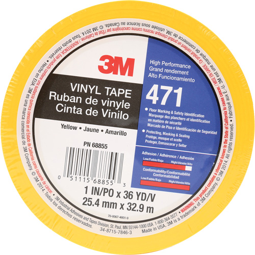 Ruban en vinyle 471, 25,4 mm (1") la x 32,9 m (108') lo, 5,2 mils, Jaune Les Distributions ICE