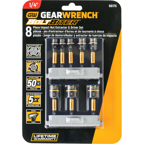 Bolt Biter Nut Extractor & Driver Set, 8 Pcs., Non Magnetic, Metric & Imperial Les Distributions ICE
