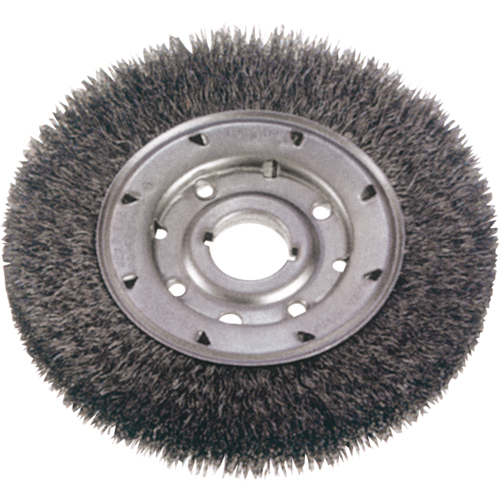 Crimped Wire Wheel Brushes - Narrow Face, 6" Dia., 0.014" Fill, 1-1/4" Arbor Les Distributions ICE