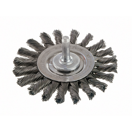 Knot Wire Wheel Brushes - Standard Twist Knot with 1/4" Shank, 4" Dia., 0.014" Fill, Stainless Steel Les Distributions ICE