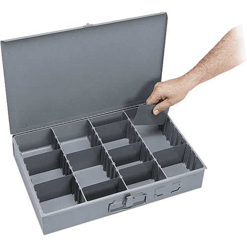 Boîtes &agrave; compartiments ajustables, Acier, Variable compartiments, 18" la x 12" p, 3" h, Gris Les Distributions ICE
