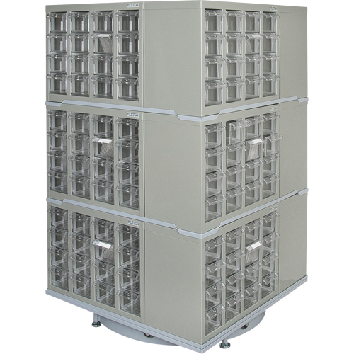 Armoire industrielle robuste avec carrousel &agrave; tiroirs, Acier, 192 tiroirs, 27" la x 27" p x 48" h, Gris Les Distributions ICE