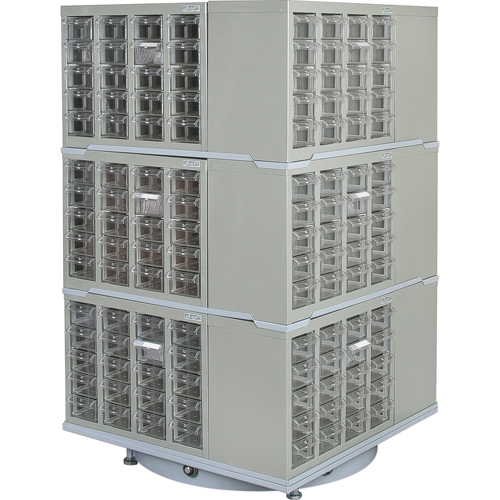 Armoire industrielle robuste avec carrousel &agrave; tiroirs, Acier, 240 tiroirs, 27" la x 27" p x 48" h, Gris Les Distributions ICE