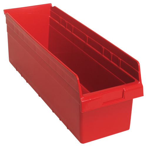 Store-Max Shelf Bins, 8-3/8" W x 8" H x 23-5/8" D, Red, 68 lbs. Capacity Les Distributions ICE