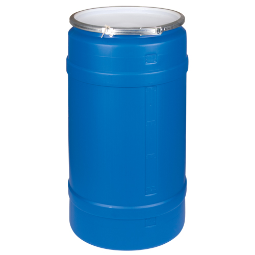 Barils en poly&eacute;thyl&egrave;ne, 30 gal. US (25 gal. imp.), Dessus ouvert, Bleu Les Distributions ICE