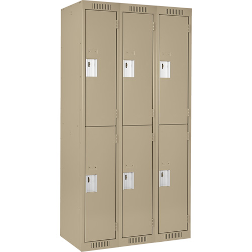 Clean Line Lockers, 2 -tier, Bank of 3, 36" x 18" x 72", Steel, Beige, Rivet (Assembled) Les Distributions ICE