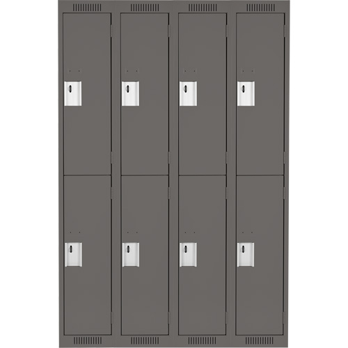 Clean Line Lockers, 2 -tier, Bank of 4, 48" x 18" x 72", Steel, Charcoal, Rivet (Assembled) Les Distributions ICE