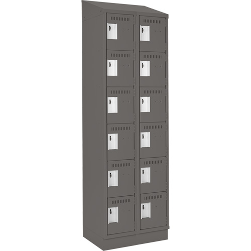 Clean Line Lockerette, 6 -tier, Bank of 2, 24" x 18" x 82", Steel, Charcoal, Rivet (Assembled) Les Distributions ICE