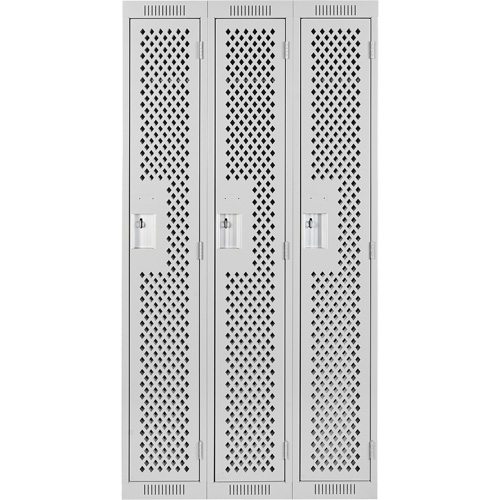 Clean Line Lockers, Bank of 3, 36" x 15" x 72", Steel, Grey, Rivet (Assembled), Perforated Les Distributions ICE