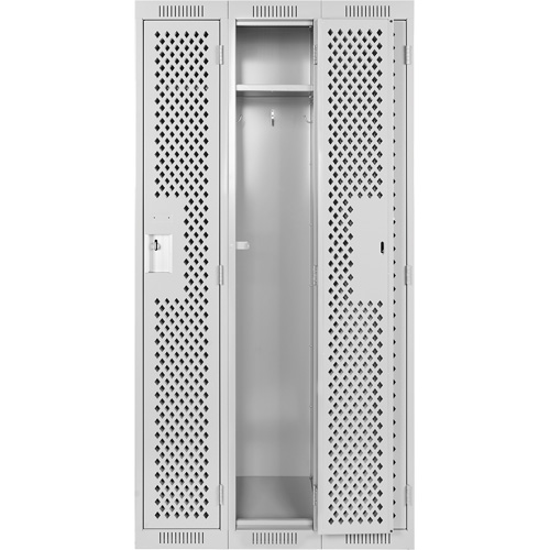 Clean Line Lockers, Bank of 3, 36" x 15" x 72", Steel, Grey, Rivet (Assembled), Perforated Les Distributions ICE