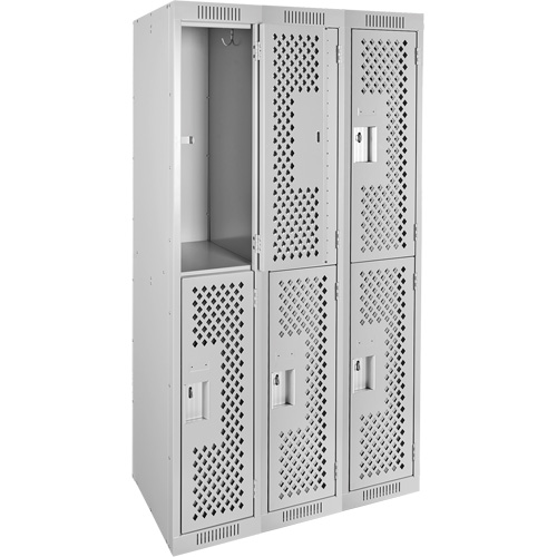 Clean Line Lockers, 2 -tier, Bank of 3, 36" x 15" x 72", Steel, Grey, Rivet (Assembled), Perforated Les Distributions ICE