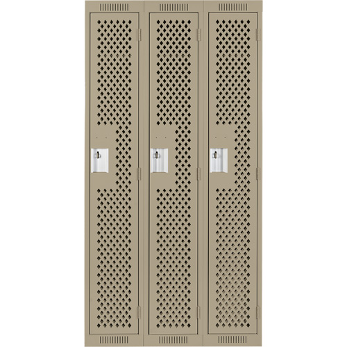 Clean Line Lockers, Bank of 3, 36" x 15" x 72", Steel, Beige, Rivet (Assembled), Perforated Les Distributions ICE