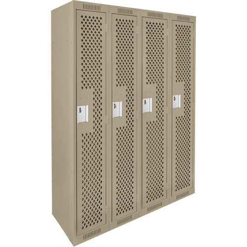 Clean Line Lockers, Bank of 4, 48" x 15" x 72", Steel, Beige, Rivet (Assembled), Perforated Les Distributions ICE