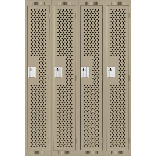 Clean Line Lockers, Bank of 4, 48" x 15" x 72", Steel, Beige, Rivet (Assembled), Perforated Les Distributions ICE
