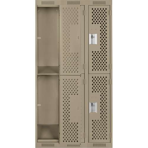 Clean Line Lockers, 2 -tier, Bank of 3, 36" x 15" x 72", Steel, Beige, Rivet (Assembled), Perforated Les Distributions ICE