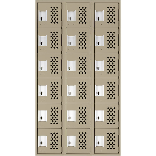 Assembled Lockerettes Clean Line Perforated Economy Lockers, 6 -tier, Bank of 3, 18" x 72" x 12", Steel Les Distributions ICE