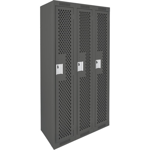 Clean Line Lockers, Bank of 3, 36" x 15" x 72", Steel, Charcoal, Rivet (Assembled), Perforated Les Distributions ICE