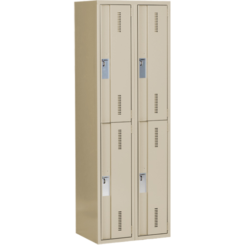 Concorde Heavy-Duty Lockers, 2 -tier, Bank of 2, 24" x 18" x 72", Steel, Beige, Welded (Assembled) Les Distributions ICE