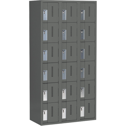 Concorde Heavy-Duty Lockers, 6 -tier, Bank of 3, 36" x 18" x 72", Steel, Charcoal, Welded (Assembled) Les Distributions ICE