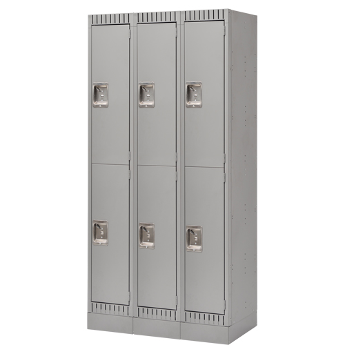 Casiers assembl&eacute;s, 2 niveaux, Bloc de 3, 36" x 18" x 72", Acier, Gris, Rivet (assembl&eacute;) Les Distributions ICE