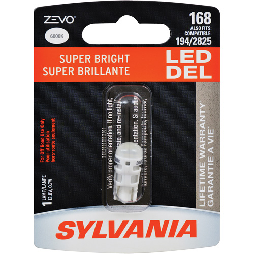 168 Mini-ampoule automobile Zevo, DEL, 0,7 W, Blanc Les Distributions ICE