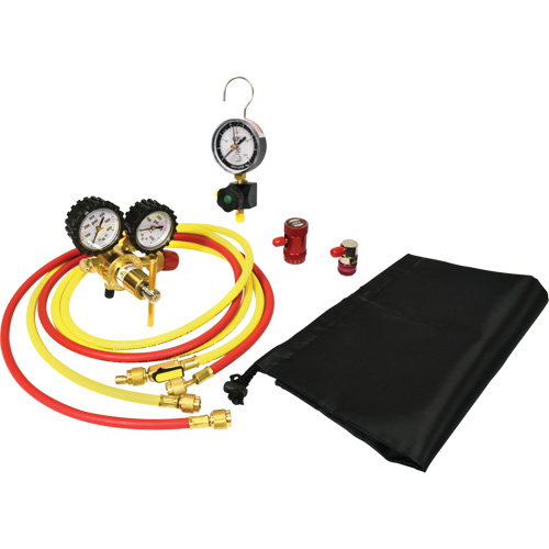 Ensemble pour test de fuite dazote pour climatisation automobile avec r&eacute;gulateur Les Distributions ICE