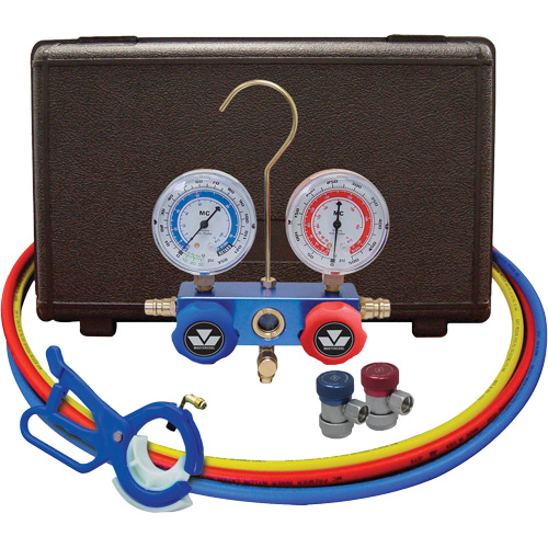 Jeu de manom&egrave;tres collecteurs pour automobile avec coupleurs manuels et robinet perce-canette lat&eacute;rale 3-in-1 Les Distributions ICE