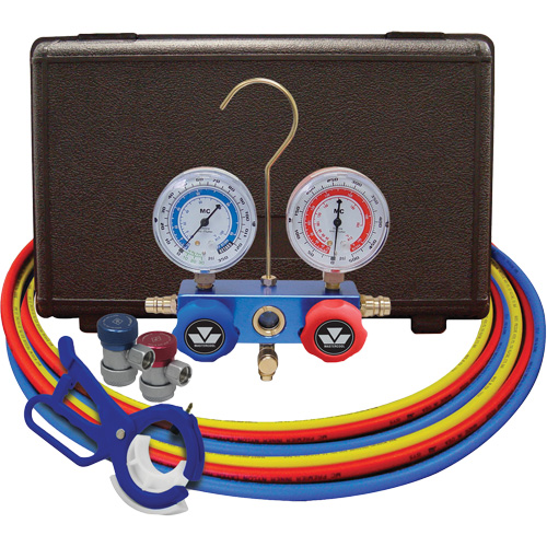 Dual Manifold Gauge Set with Manual Couplers & 3-in-1 Side Mount Can Tap Valve Les Distributions ICE