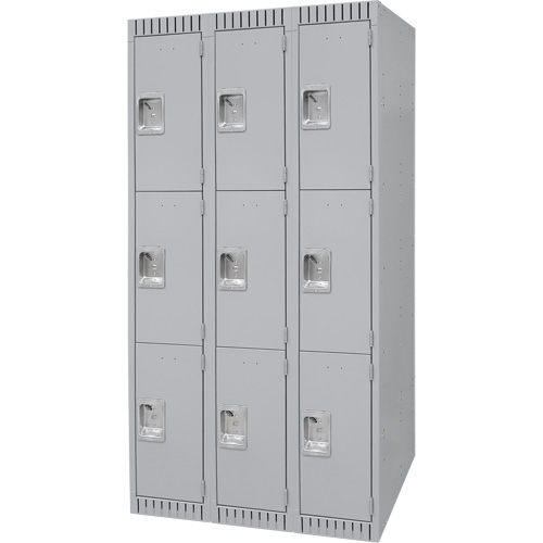 Lockers, 3 -tier, Bank of 3, 36" x 18" x 72", Steel, Grey, Knocked Down Les Distributions ICE