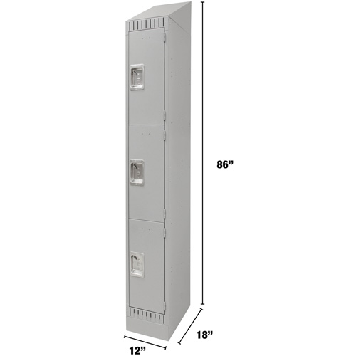 Lockers, 3 -tier, 12" x 18" x 86", Steel, Grey, Knocked Down Les Distributions ICE