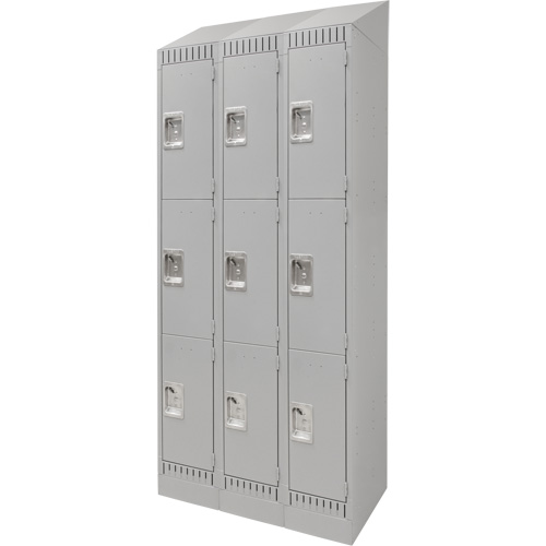 Lockers, 3 -tier, Bank of 3, 36" x 18" x 86", Steel, Grey, Knocked Down Les Distributions ICE