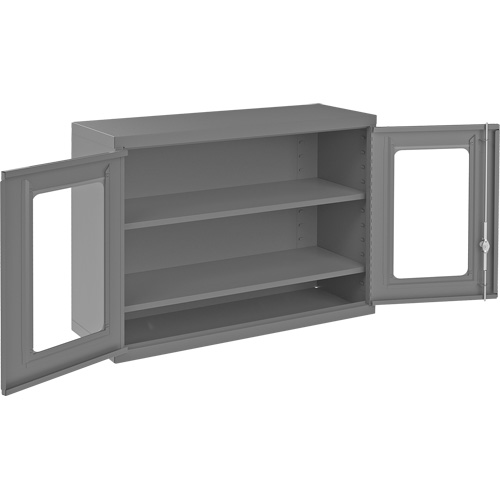 Armoire de rangement murale avec portes transparentes, 26-15/16" h x 35-7/8" la x 13-11/16" p, 2 tablettes, Acier, Gris Les Distributions ICE