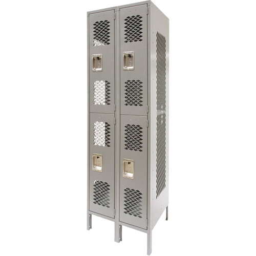 Vented Lockers, 2 -tier, Bank of 2, 24" x 18" x 78", Steel, Grey, Knocked Down, Perforated Les Distributions ICE