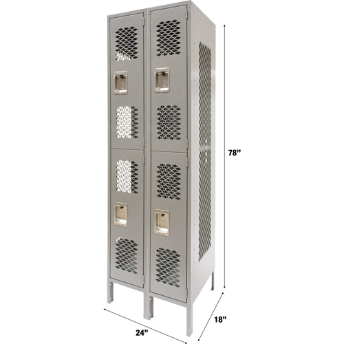 Vented Lockers, 2 -tier, Bank of 2, 24" x 18" x 78", Steel, Grey, Knocked Down, Perforated Les Distributions ICE