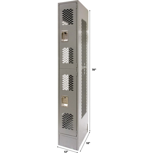 Vented Lockers, 2 -tier, 12" x 18" x 78", Steel, Grey, Knocked Down, Perforated Les Distributions ICE