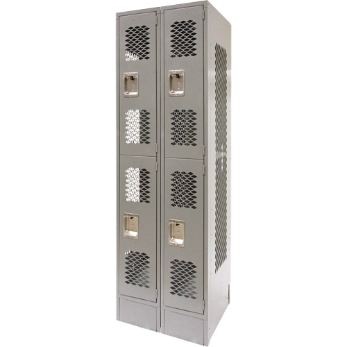 Vented Lockers, 2 -tier, Bank of 2, 24" x 18" x 78", Steel, Grey, Knocked Down, Perforated Les Distributions ICE