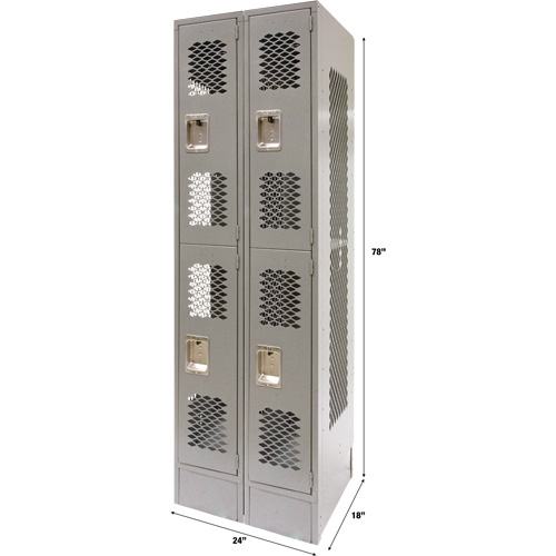 Vented Lockers, 2 -tier, Bank of 2, 24" x 18" x 78", Steel, Grey, Knocked Down, Perforated Les Distributions ICE
