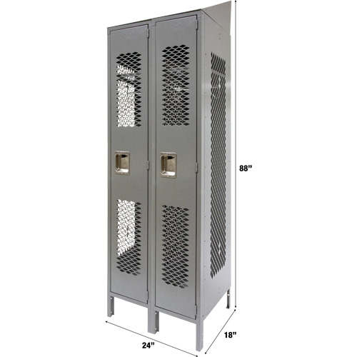 Vented Lockers, Bank of 2, 24" x 18" x 88", Steel, Grey, Knocked Down, Perforated Les Distributions ICE