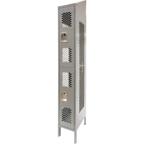 Vented Lockers, 2 -tier, 12" x 18" x 88", Steel, Grey, Knocked Down, Perforated Les Distributions ICE