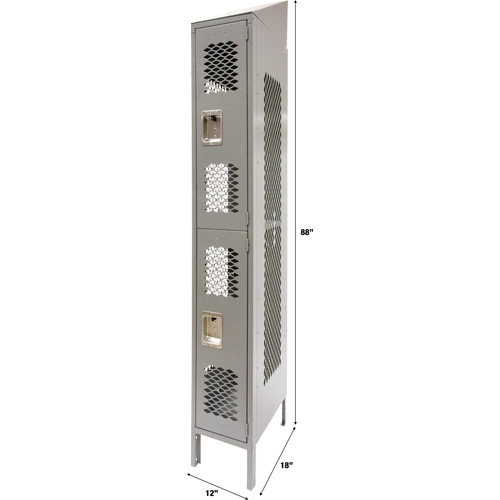 Vented Lockers, 2 -tier, 12" x 18" x 88", Steel, Grey, Knocked Down, Perforated Les Distributions ICE