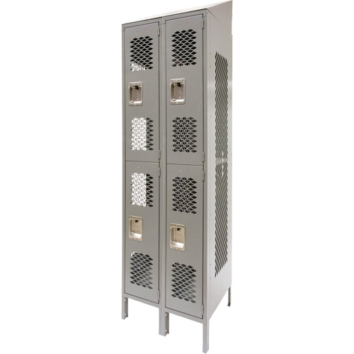 Vented Lockers, 2 -tier, Bank of 2, 24" x 18" x 88", Steel, Grey, Knocked Down, Perforated Les Distributions ICE