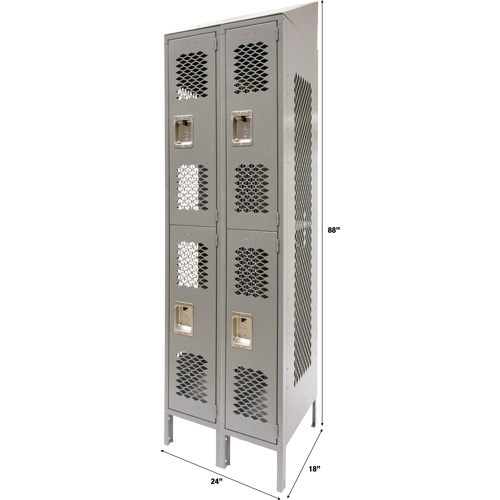 Vented Lockers, 2 -tier, Bank of 2, 24" x 18" x 88", Steel, Grey, Knocked Down, Perforated Les Distributions ICE