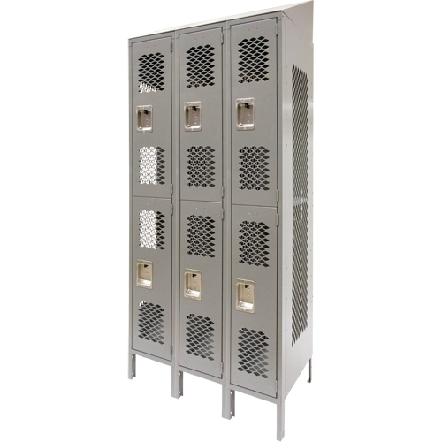 Vented Lockers, 2 -tier, Bank of 3, 36" x 18" x 88", Steel, Grey, Knocked Down, Perforated Les Distributions ICE