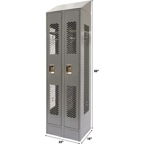 Vented Lockers, Bank of 2, 24" x 18" x 88", Steel, Grey, Knocked Down, Perforated Les Distributions ICE
