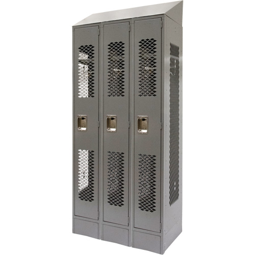Vented Lockers, Bank of 3, 36" x 18" x 88", Steel, Grey, Knocked Down, Perforated Les Distributions ICE