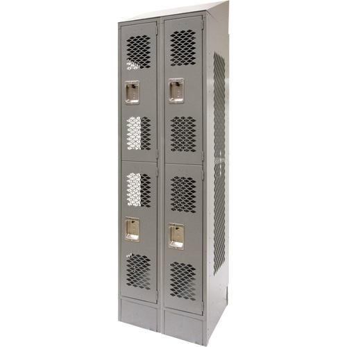 Vented Lockers, 2 -tier, Bank of 2, 24" x 18" x 88", Steel, Grey, Knocked Down, Perforated Les Distributions ICE