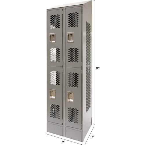 Vented Lockers, 2 -tier, Bank of 2, 24" x 18" x 88", Steel, Grey, Knocked Down, Perforated Les Distributions ICE