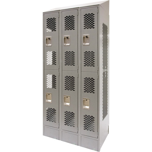 Vented Lockers, 2 -tier, Bank of 3, 36" x 18" x 88", Steel, Grey, Knocked Down, Perforated Les Distributions ICE