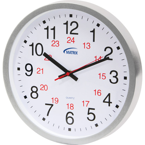 12/24 H Clock, Analog, Battery Operated, 12", Silver Les Distributions ICE