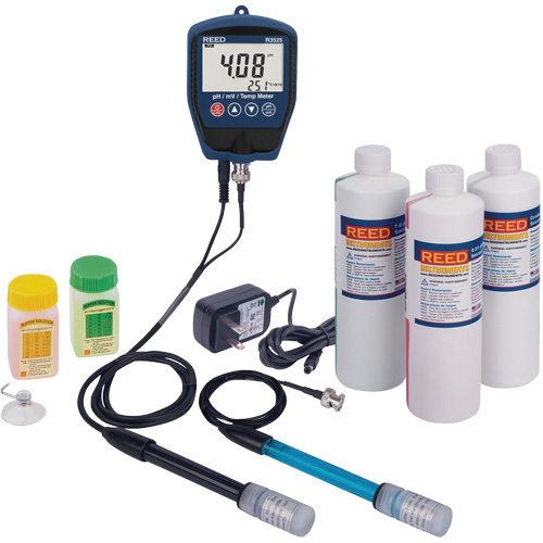 Trousse de pH/mV-m&egrave;tre R3525 avec &eacute;lectrode de potentiel redox, solution de pH/conductivit&eacute; et adaptateur de courant Les Distributions ICE